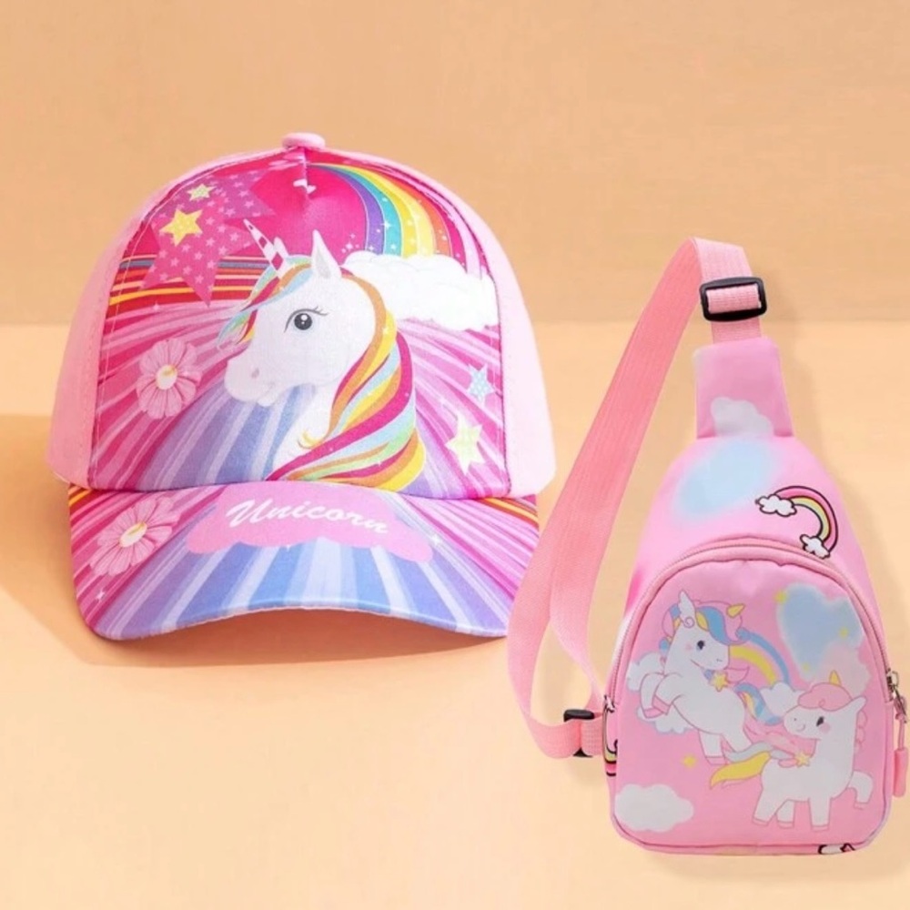 Unicorn Kids Cap and Bag Set - Pink
